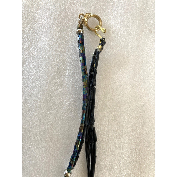 Amber Cobalt AB Black Faceted Star Art Necklace Cluster Beads 17" Gorgeous - Picture 6 of 7